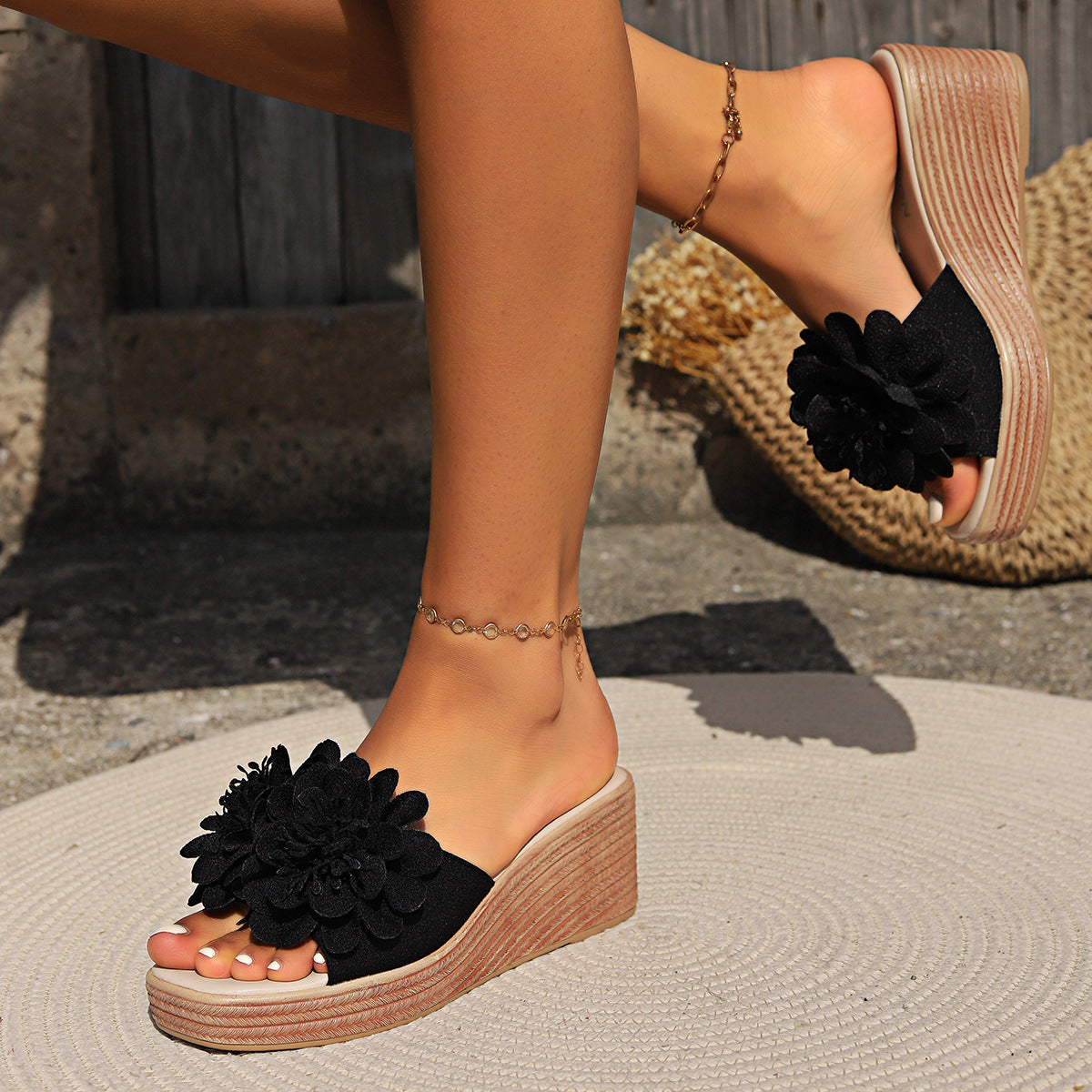 Sandales à Talons en Wedge avec Motif Floral pour Femmes