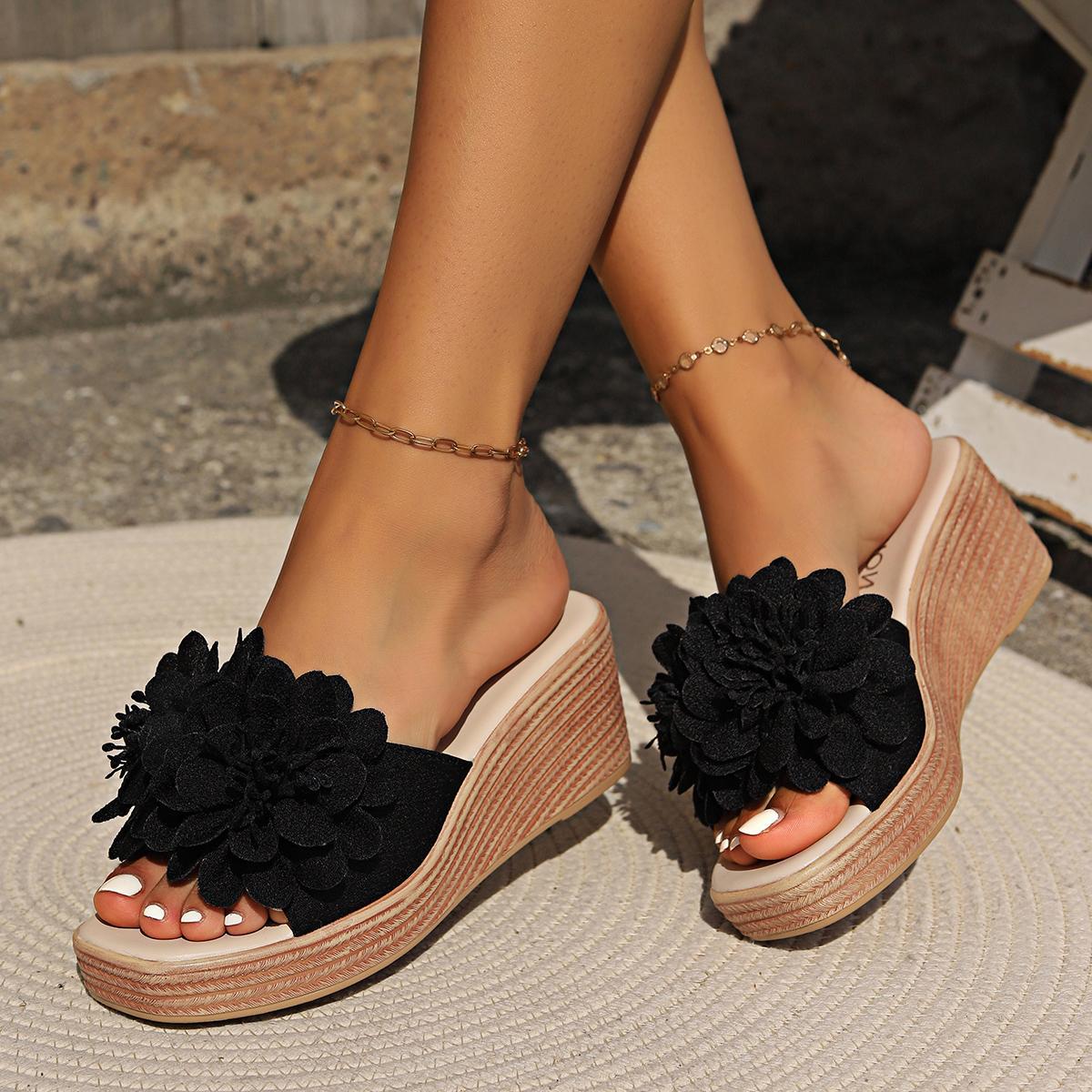 Sandales à Talons en Wedge avec Motif Floral pour Femmes