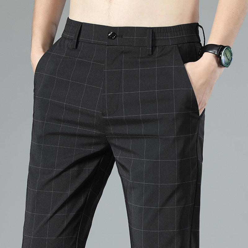 Pantalons Slim Fit en Soie Glacée à Carreaux pour Hommes