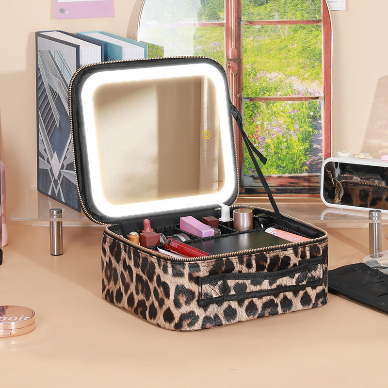 Trousse de Maquillage avec Miroir et Lumière LED - Boîte de Rangement pour Soins de la Peau