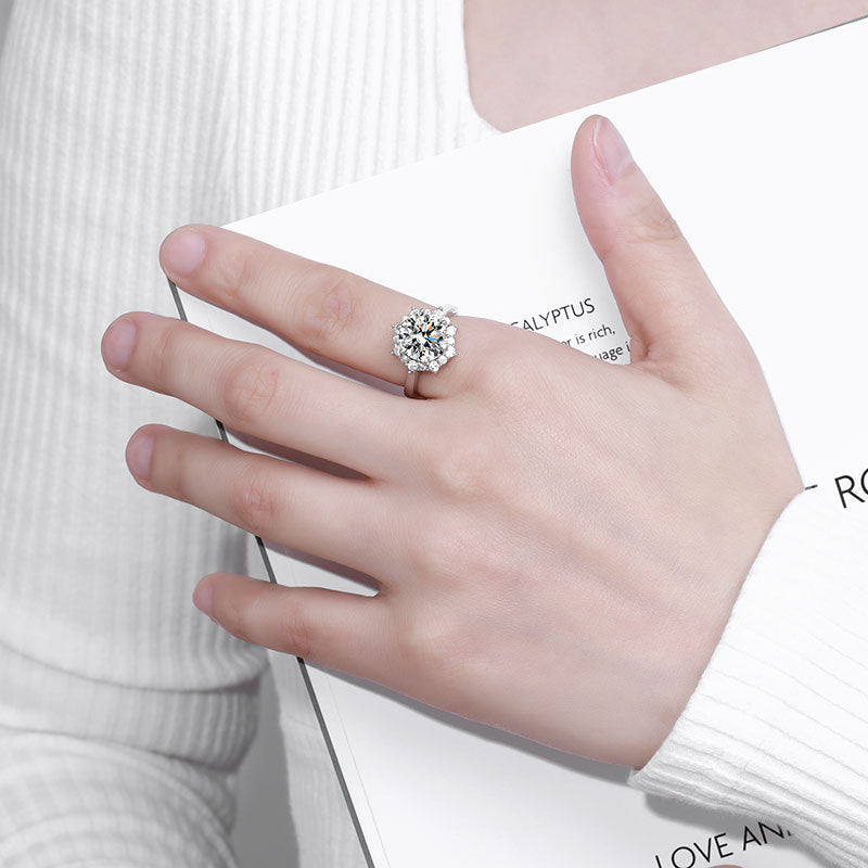 Bague de Mariage en Argent Sterling S925 avec Fleurs et Rhinestones de Luxe