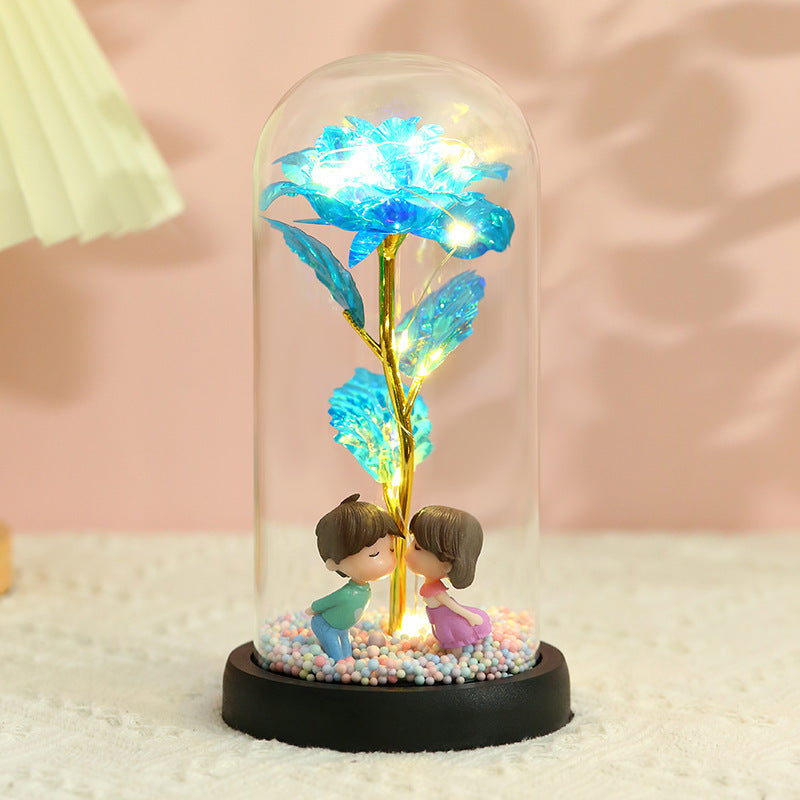 Fleur en Feuille d'Or Colorée 24k avec Lumières - Cadeau de Noël