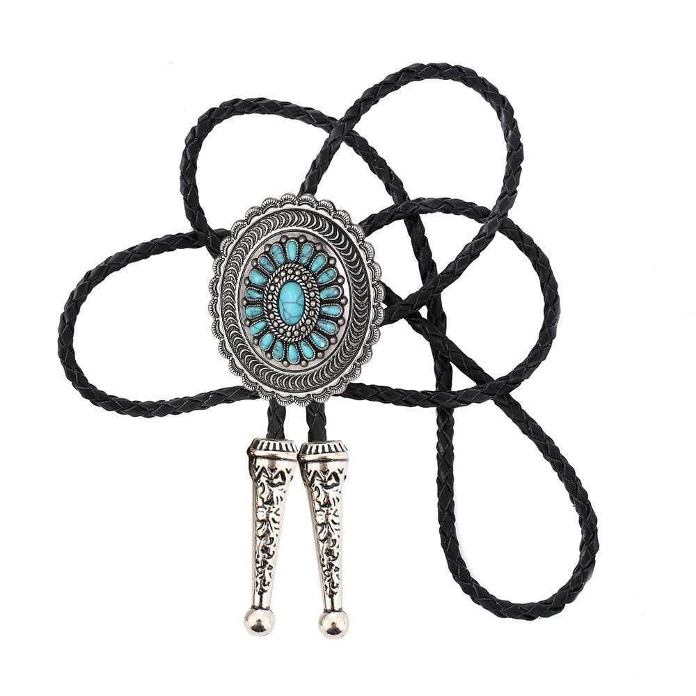 Cravate Bolo Amérindienne en Turquoise Sculptée