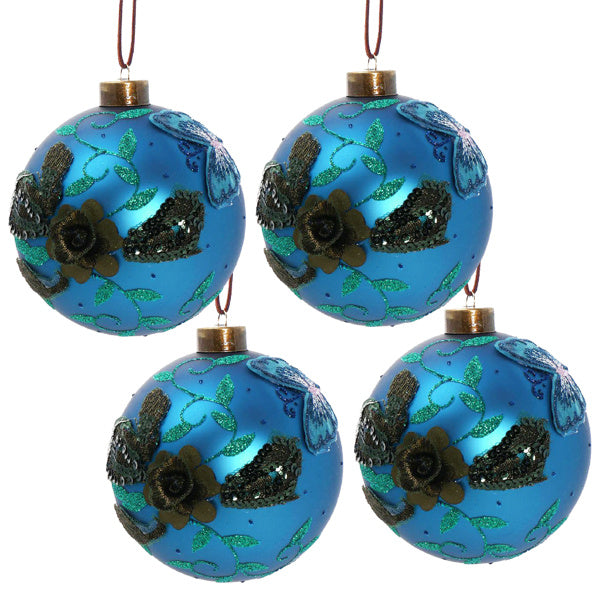 Set de 4 Boules en Verre Décoratives de Noël - Ornements Brillants pour Arbre