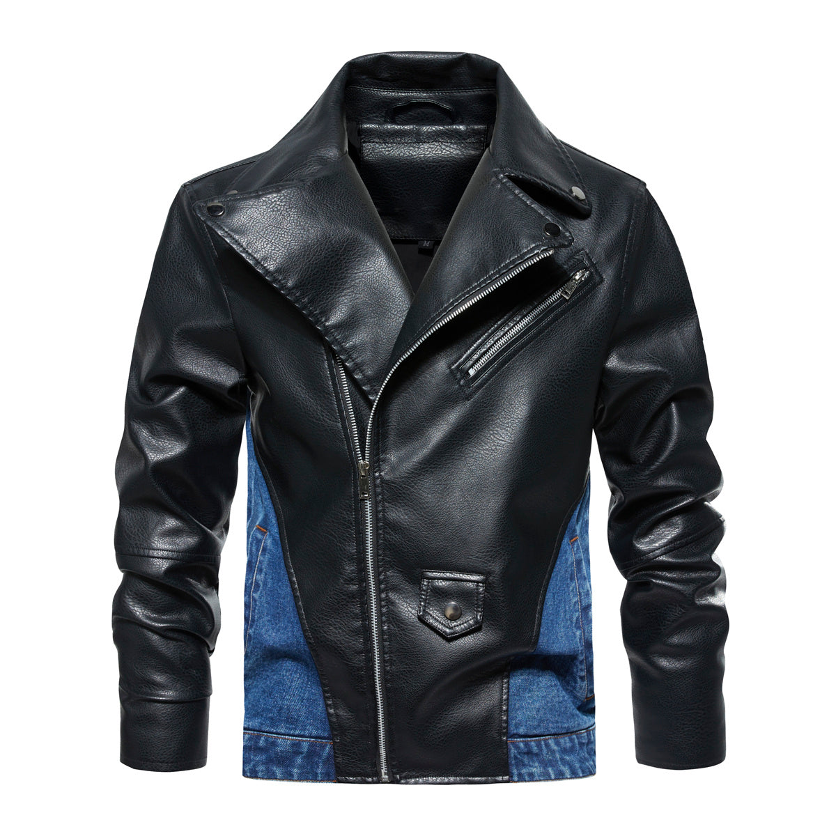 Veste en Jean à Patches pour Hommes, Veste de Travail à Fermeture Éclair Diagonale