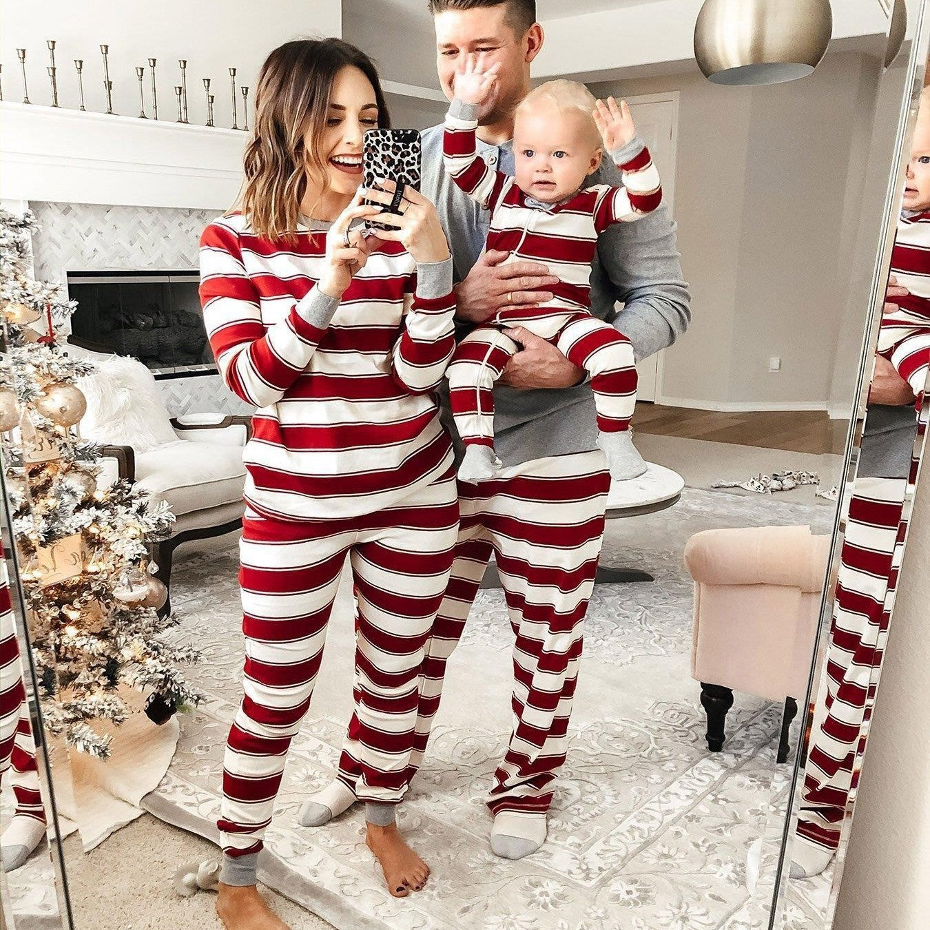Ensemble de Noël Rayé Parent-Enfant