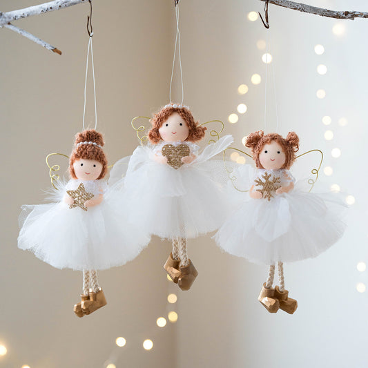 Jupe Tulle Blanche de Noël avec Pendentif Aile d'Ange Dorée