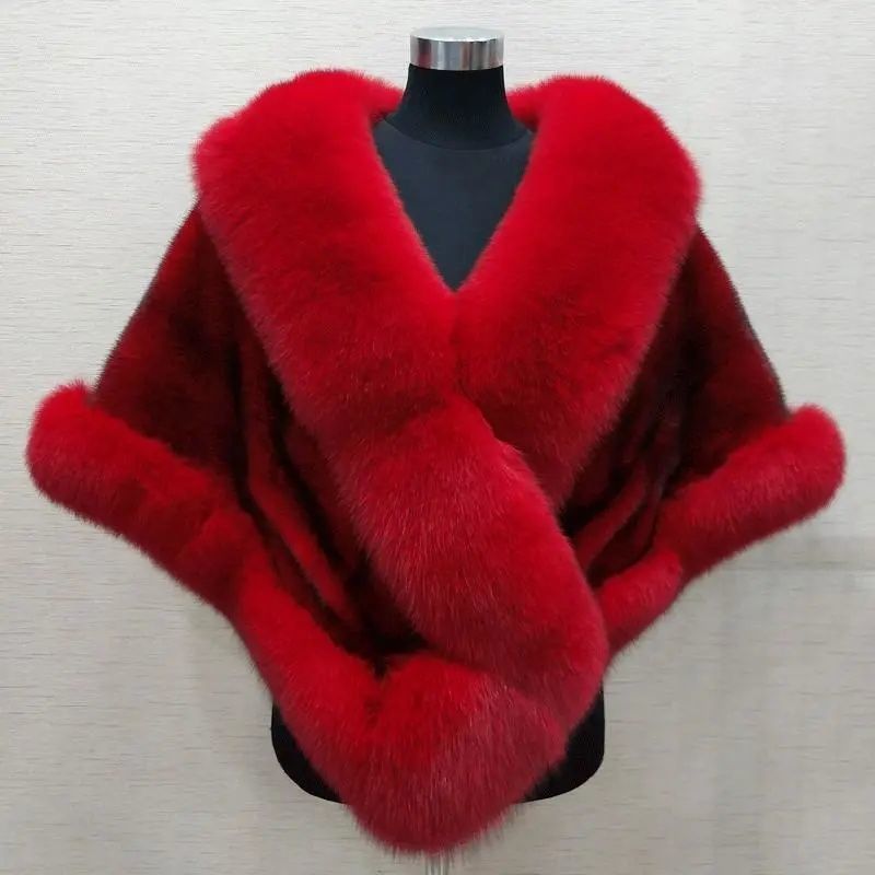 Manteau Cape en Fourrure Synthétique de Fausse Martre - Grande Taille