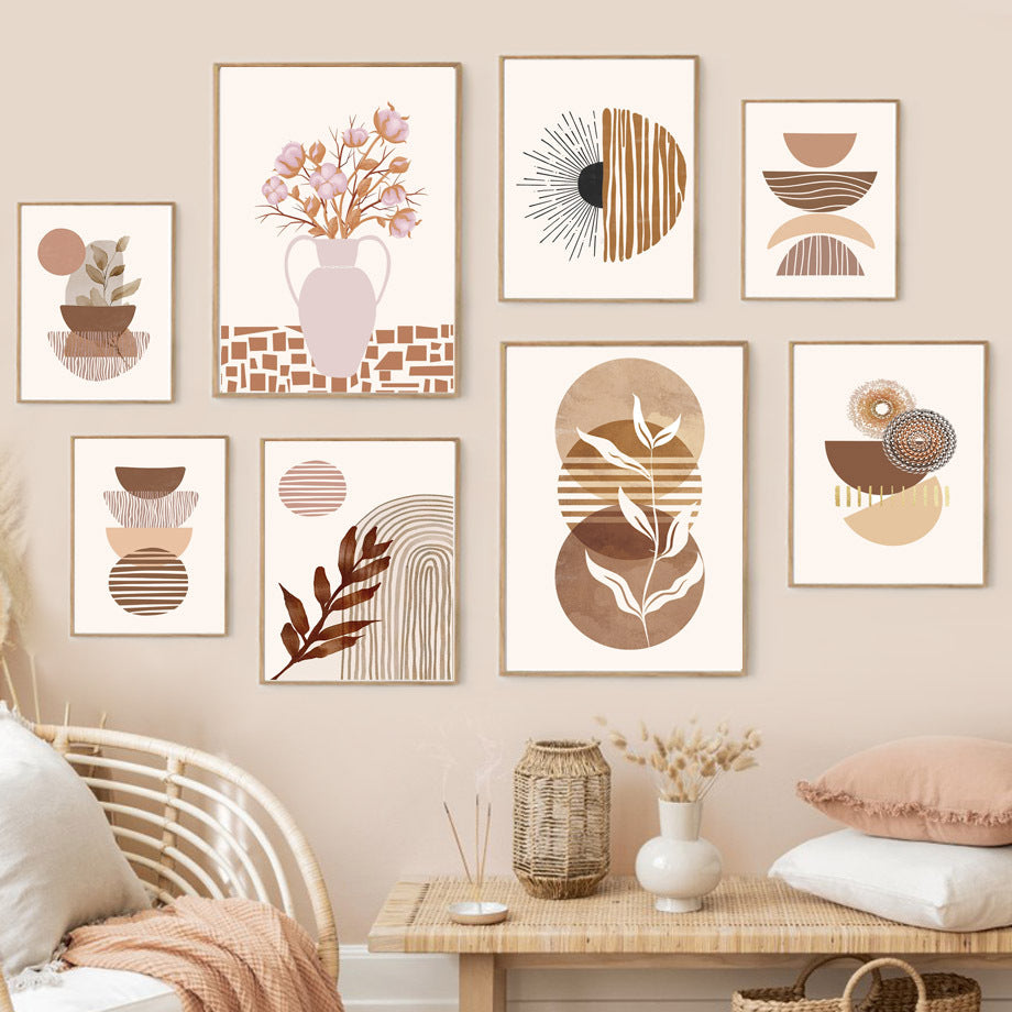 Peinture Géométrique Abstraite Boho avec Feuilles