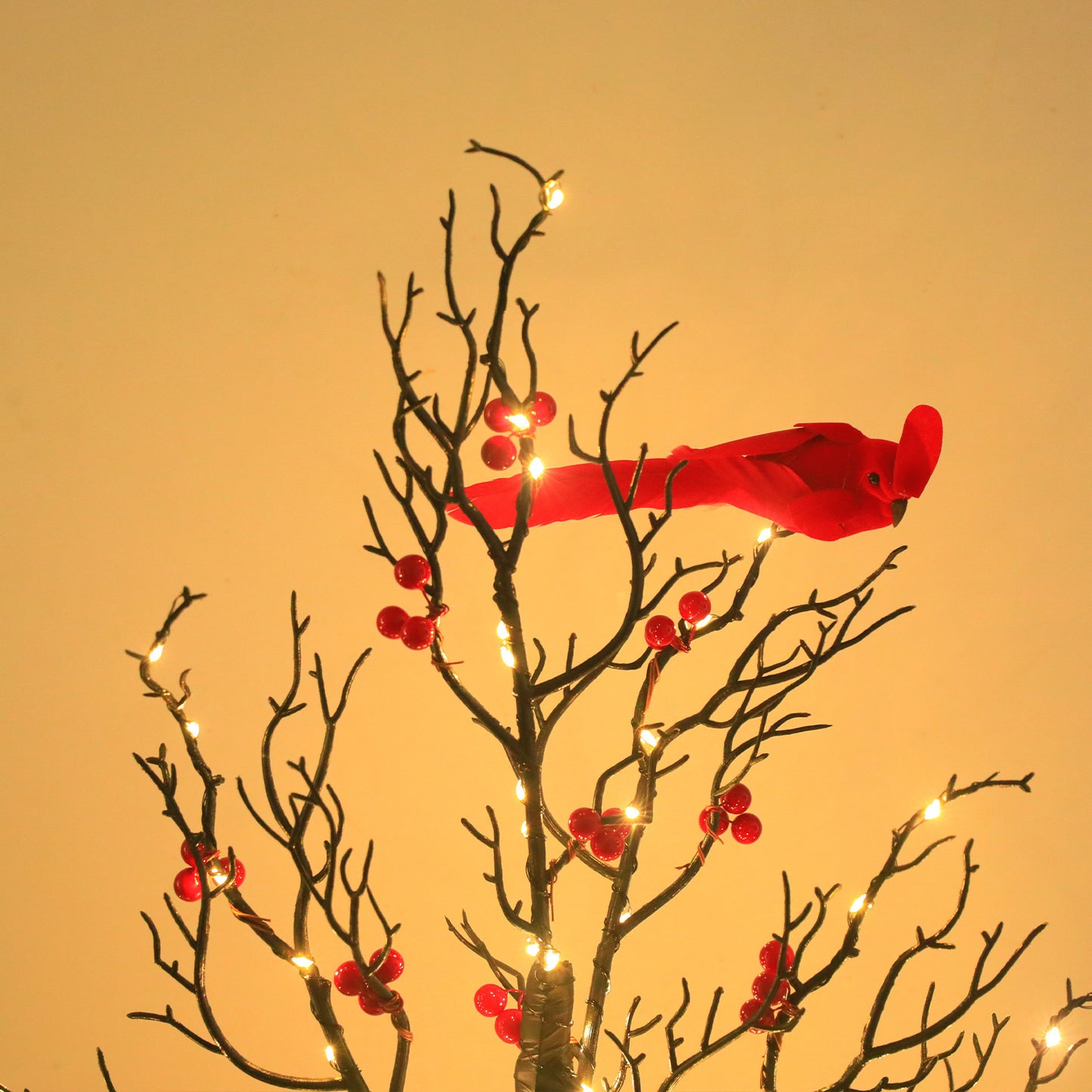 Lampe Décorative Arbre Enroulé Oiseau Rouge Lumineux pour Ambiance de Fête