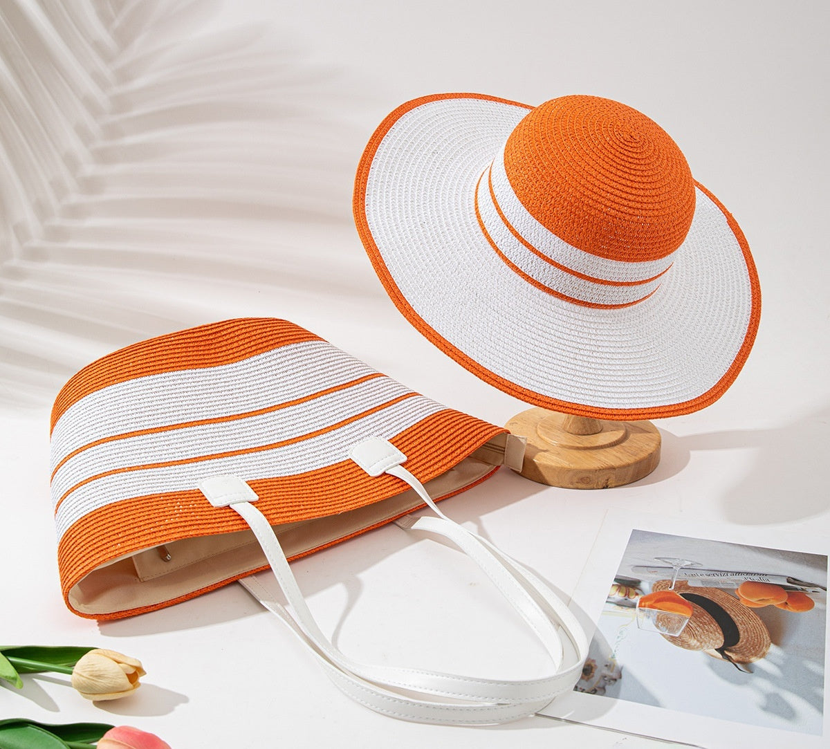 Ensemble de Sac et Chapeau en Paille pour Protection Solaire lors de Vacances à la Plage