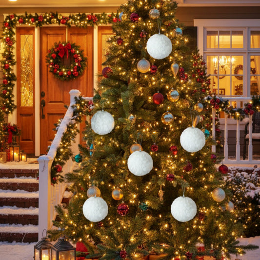 Ensemble de 6 Boules de Noël Crème Ruffle pour Décorations Suspendues