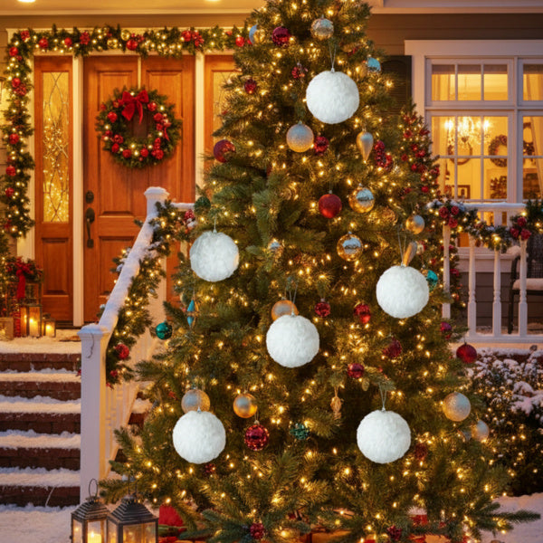 Ensemble de 6 Boules de Noël Crème Ruffle pour Décorations Suspendues