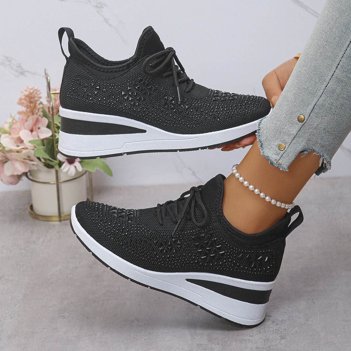 Baskets Femme à Lacets avec Strass - Allomarc.com