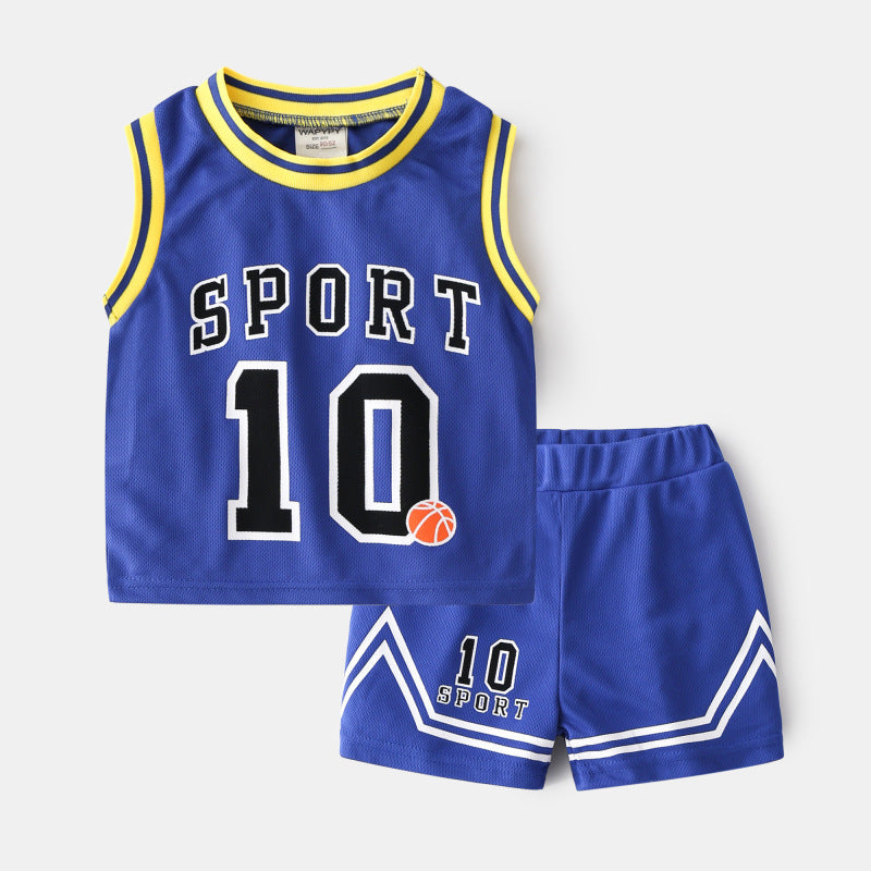 Ensemble de Vêtements de Basketball pour Enfants - Gilet et Sweat à Manches Courtes pour Garçons