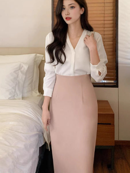 Blouse Chiffon à Manches Longues Style Coréen V-cou pour Femmes