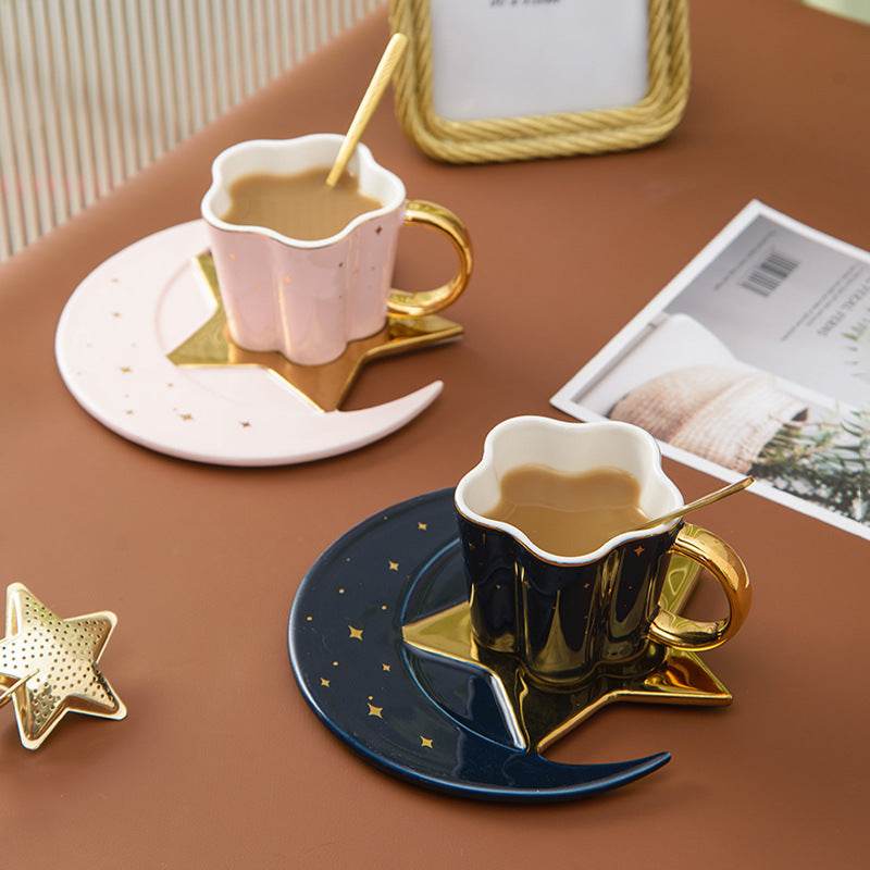 Tasse Céramique Créative avec Soucoupe Étoile et Lune - Allomarc.com
