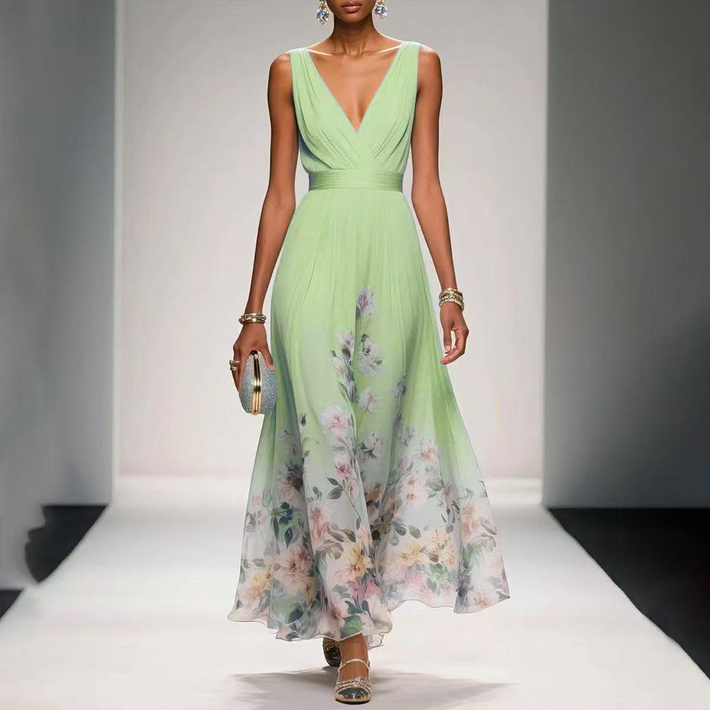 Robe Imprimée Chiffon Sexy avec Débardeur