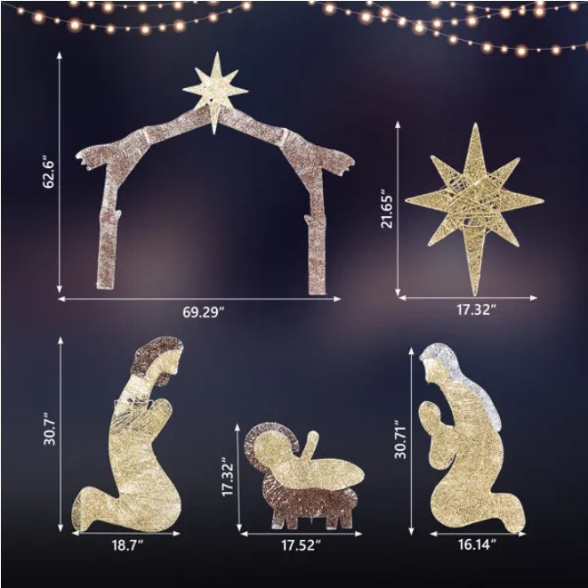 Décoration de Jardin Nativité Jésus avec Lumières LED 190 - 6 pieds en Toit Brun
