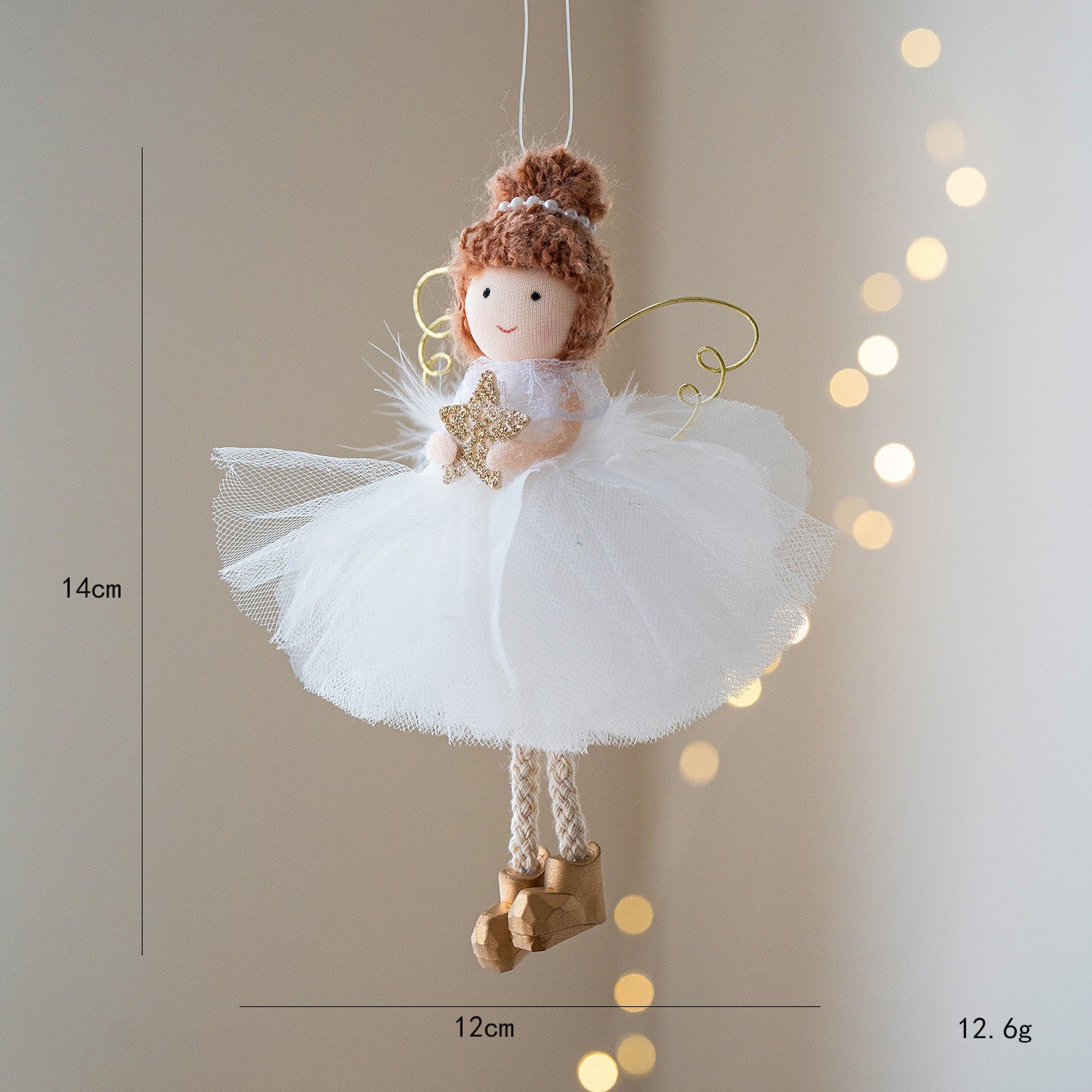 Jupe Tulle Blanche de Noël avec Pendentif Aile d'Ange Dorée