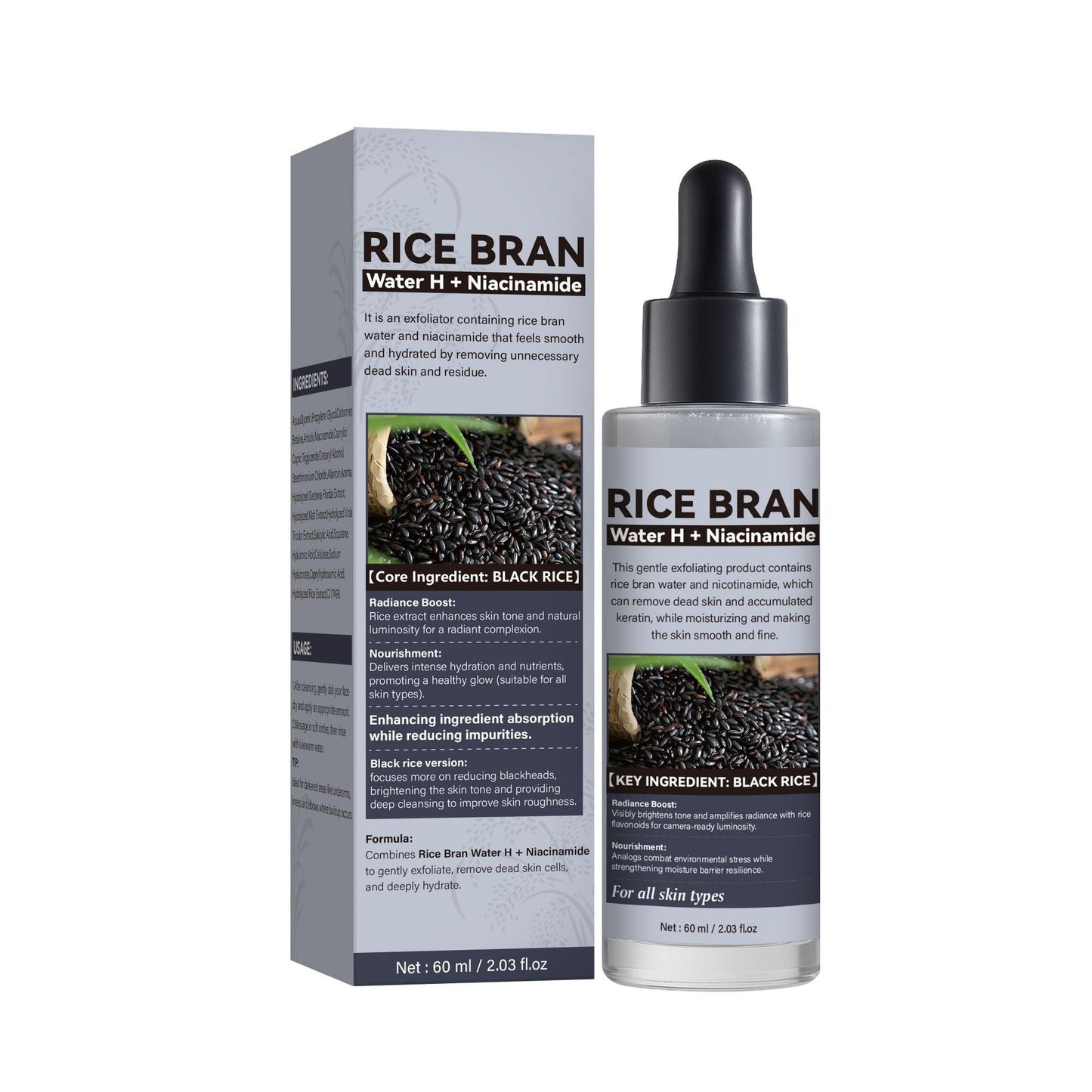 Ampoule Exfoliante au Riz Noir 60ml - Emballage Neutre - Allomarc.com