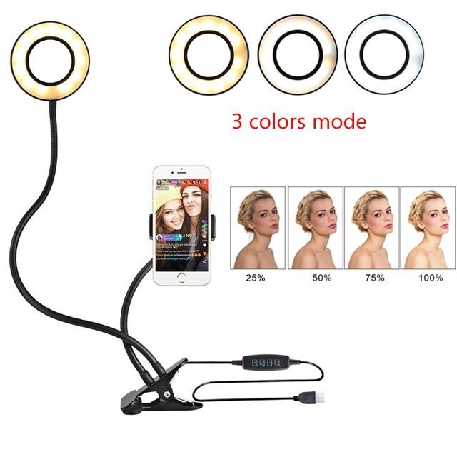 Anneau Lumineux LED pour Selfie avec Support Ajustable - 8cm - Allomarc.com