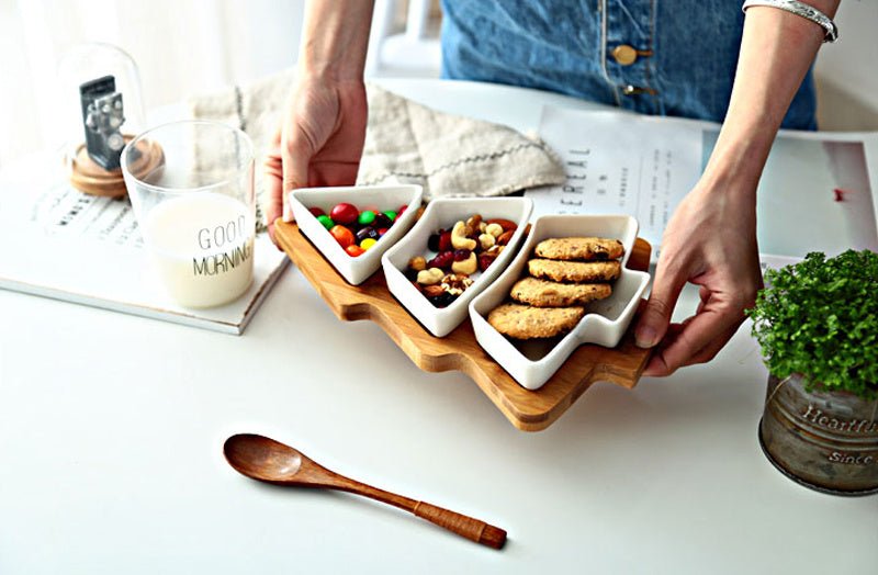 Assiette Céramique en Forme de Sapin de Noël - Ensemble de 4 Pièces - Allomarc.com