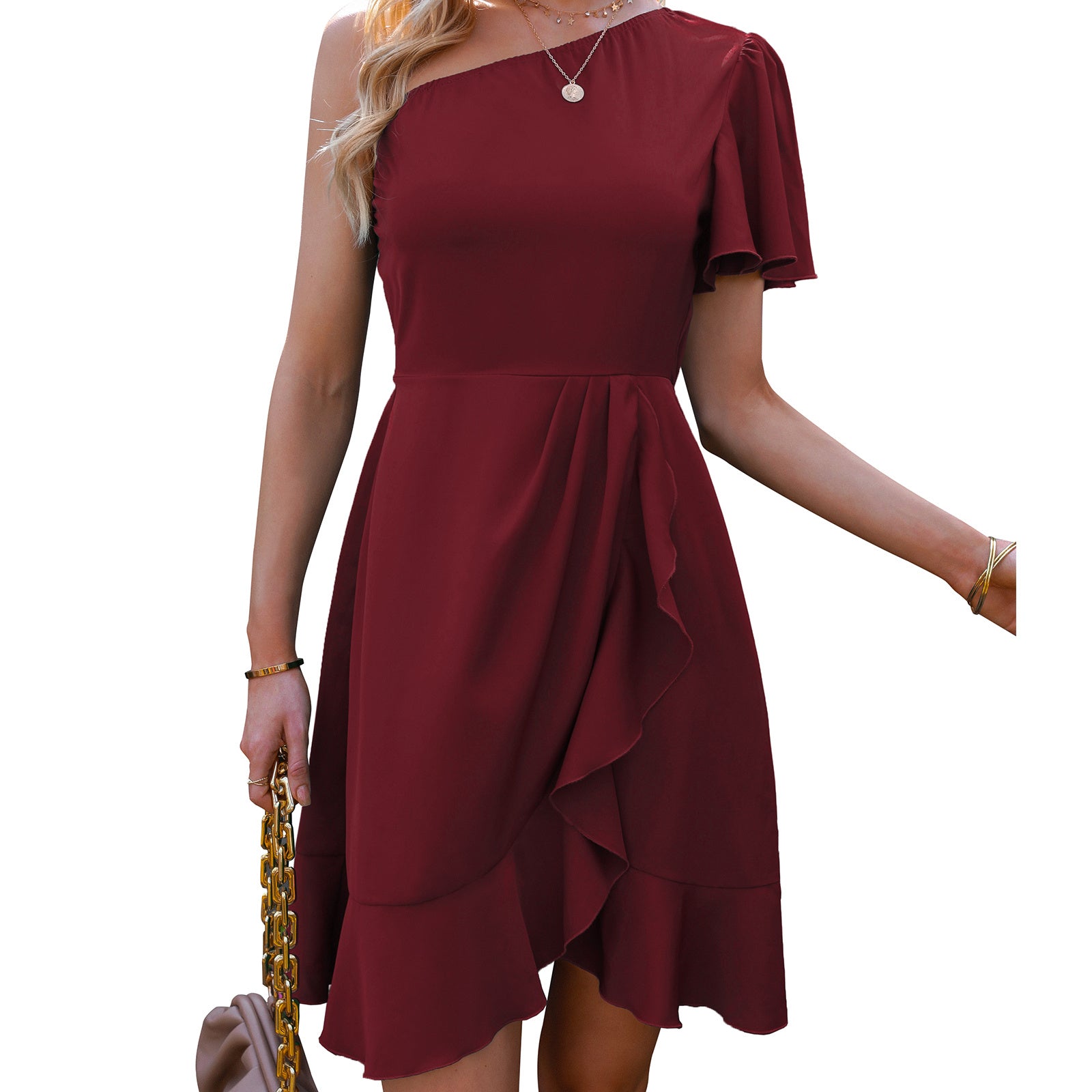 Robe à volants dénudée aux épaules – Style Européen et Américain pour Femmes