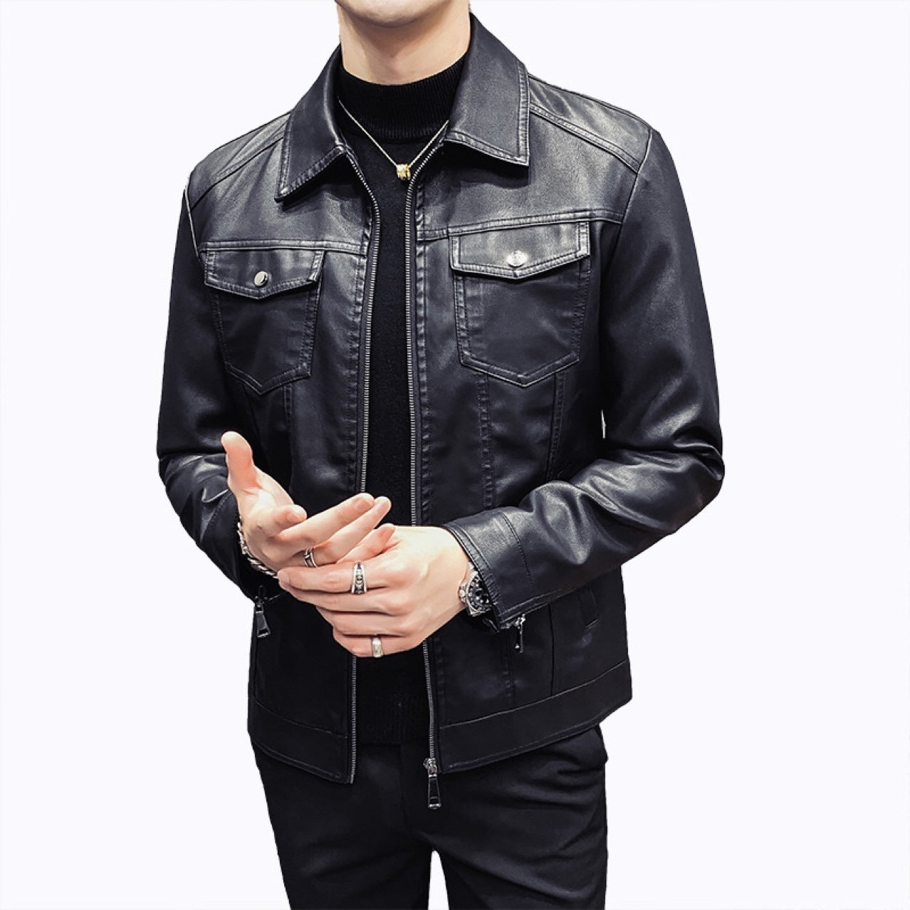 Veste en Cuir Matelassée Casual pour Hommes - Automne Hiver