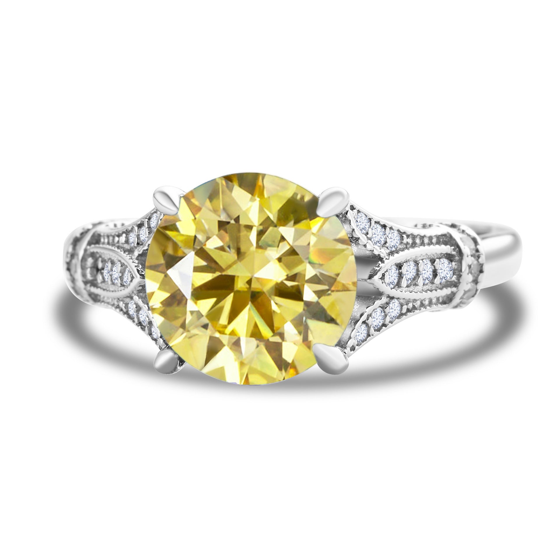 Bague en Moissanite avec Rangée de Diamants en Argent Sterling pour Femmes