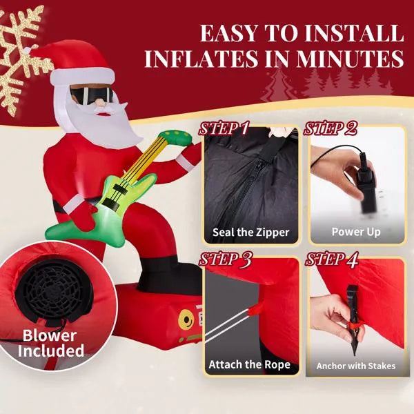 Décoration Gonflable de Noël Santa Noir Jouant de la Guitare - 7.5FT