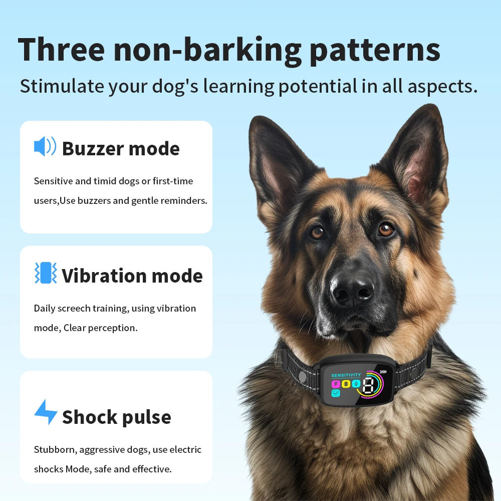 Collier Anti-Aboiement Automatique Rechargeable pour Chiens avec Affichage Numérique HD et Étanchéité IP67