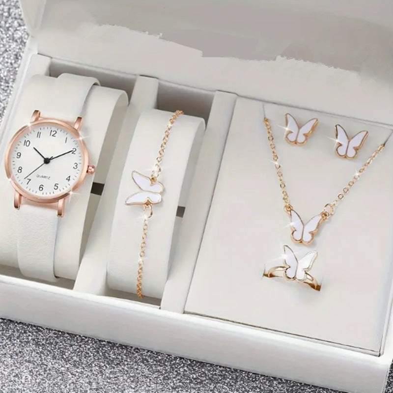 Montre de Mode avec Bijoux Complémentaires : Montre Quartz, Collier, Bracelet, Bague et Boucles d'Oreilles