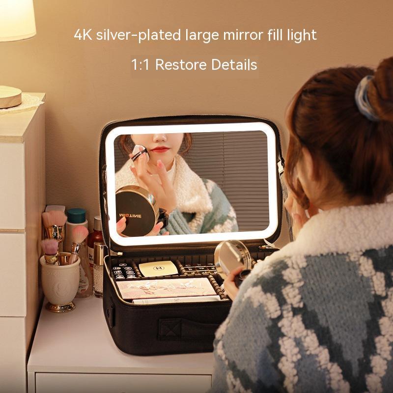 Trousse de Maquillage avec Miroir et Lumière LED - Boîte de Rangement pour Soins de la Peau