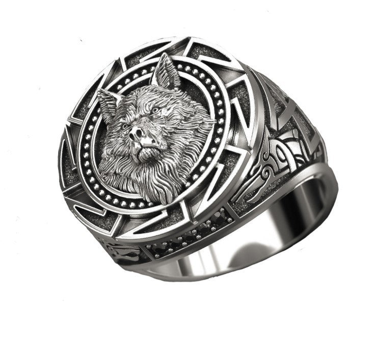 Bague Totem Loup Vintage en Argent Thaï