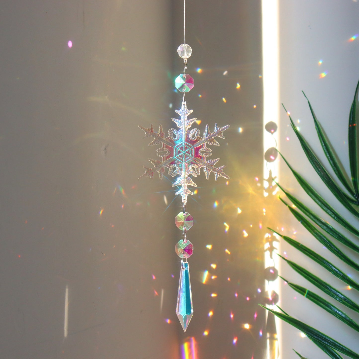 Pendentif Solaire en Cristal de Flocon de Neige Coloré pour Noël
