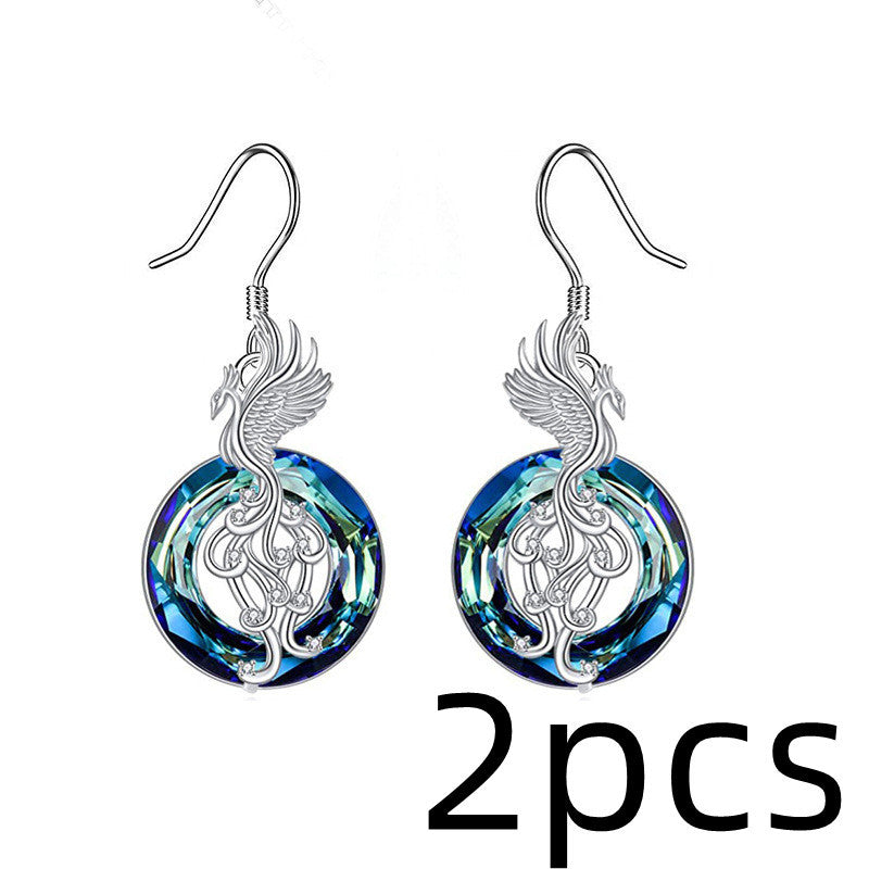 Collier en Cristal Phoenix et Boucles d'Oreilles Colorées pour Femmes