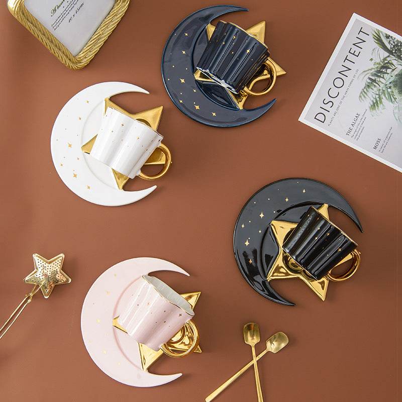 Tasse Céramique Créative avec Soucoupe Étoile et Lune - Allomarc.com