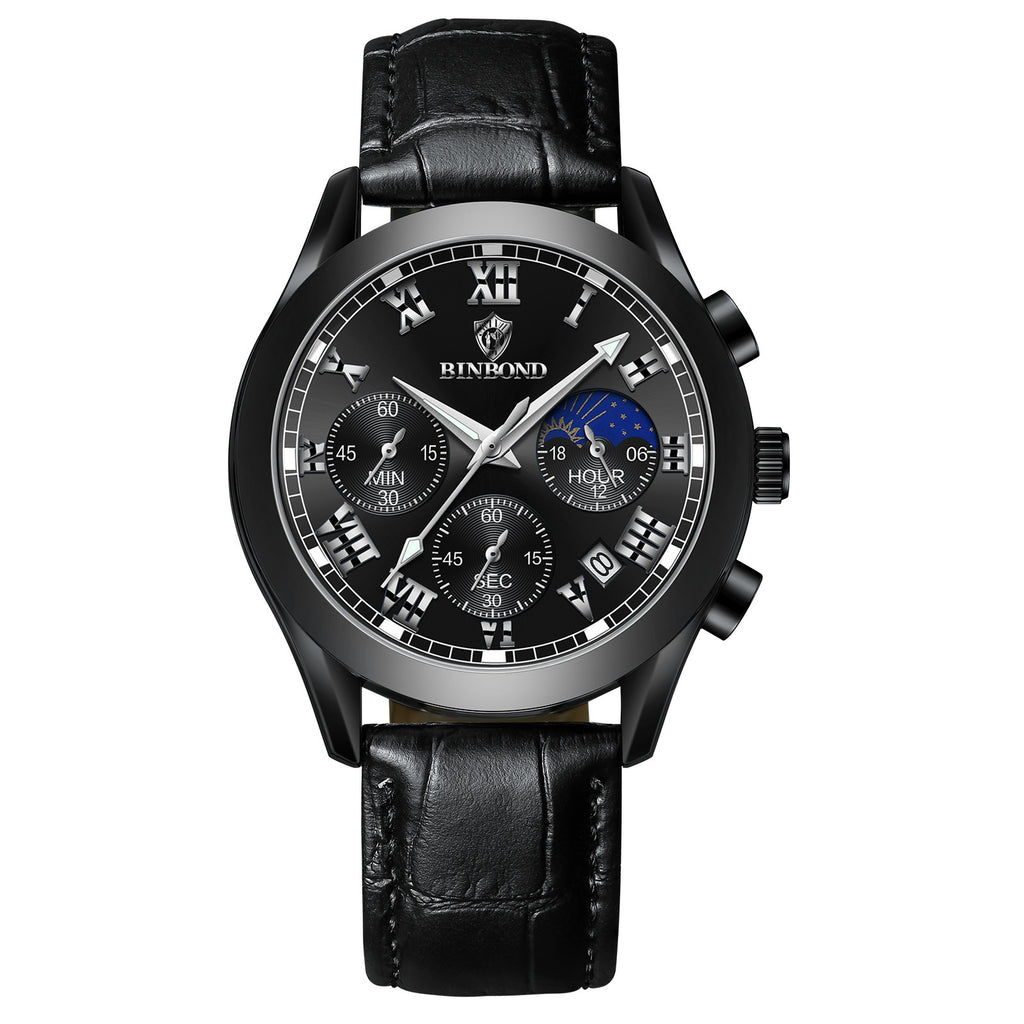 Montre Sportive Multifonctionnelle Étanche Luminante pour Hommes avec Trois Yeux et Six Aiguilles
