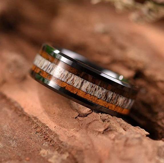 Bague en Acier Titane avec Bois d'Antler et Acacia - Allomarc.com