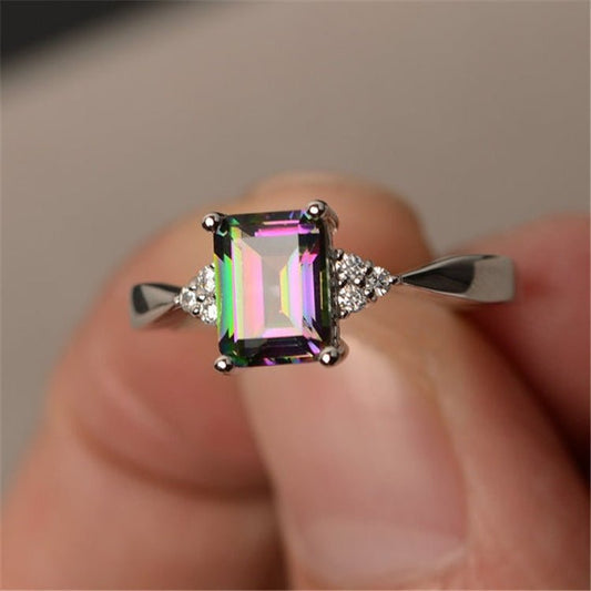 Bague en diamant carrée colorée avec gemmes arc - en - ciel - Allomarc.com