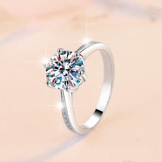 Bague en Moissanite Classique à Six Griffes en Argent S925 - Allomarc.com
