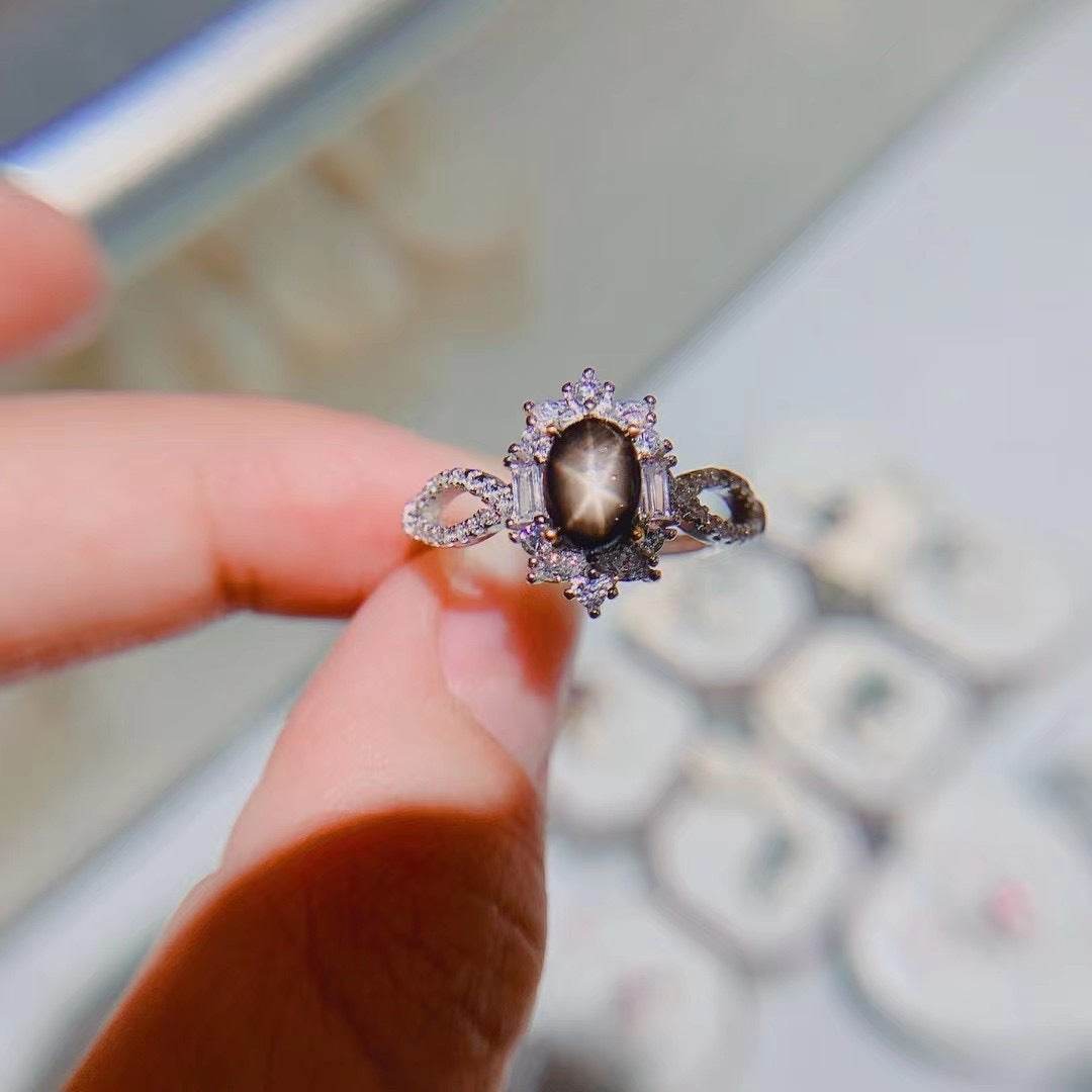 Bague en Saphir Étoilé Naturel en Argent 925 - Allomarc.com