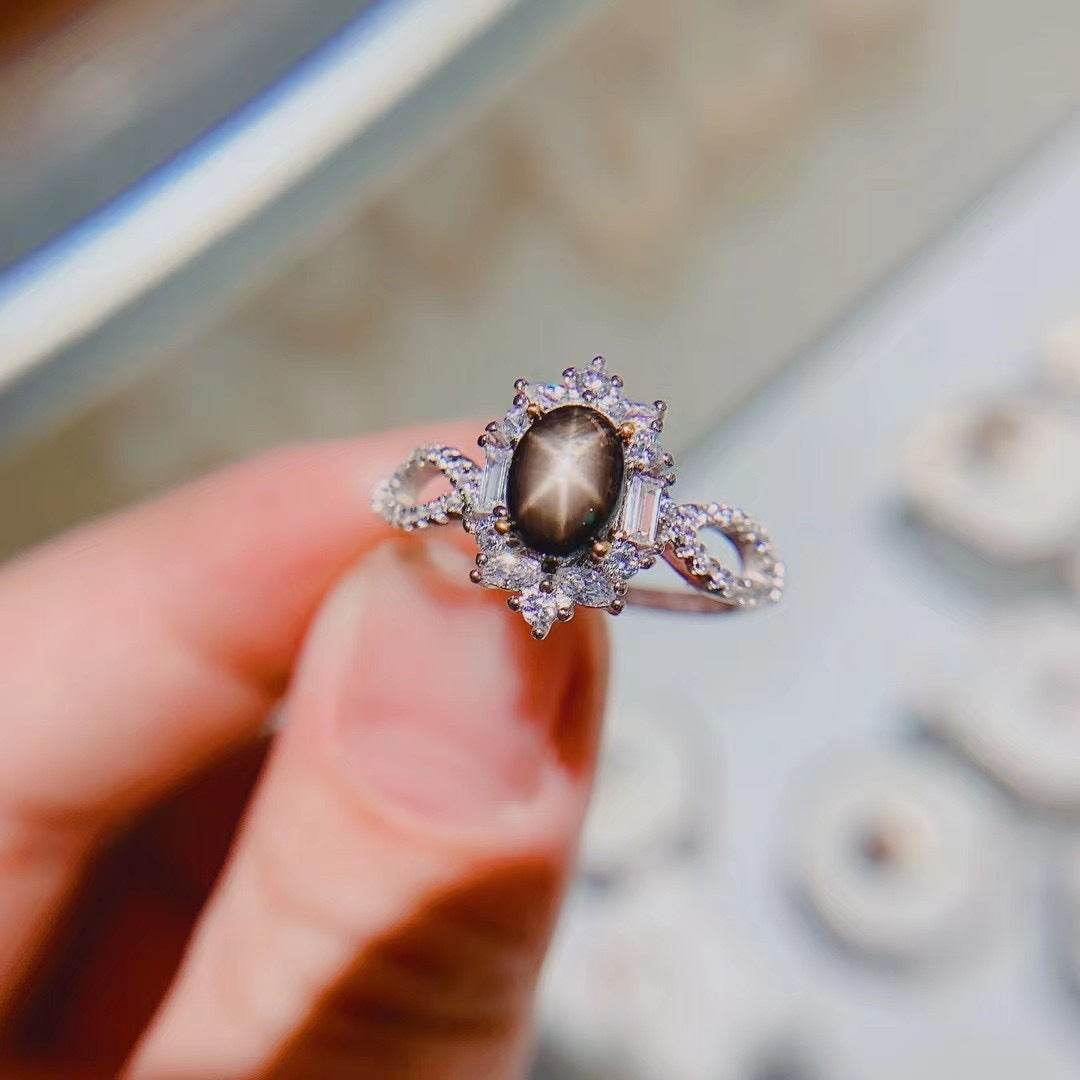 Bague en Saphir Étoilé Naturel en Argent 925 - Allomarc.com