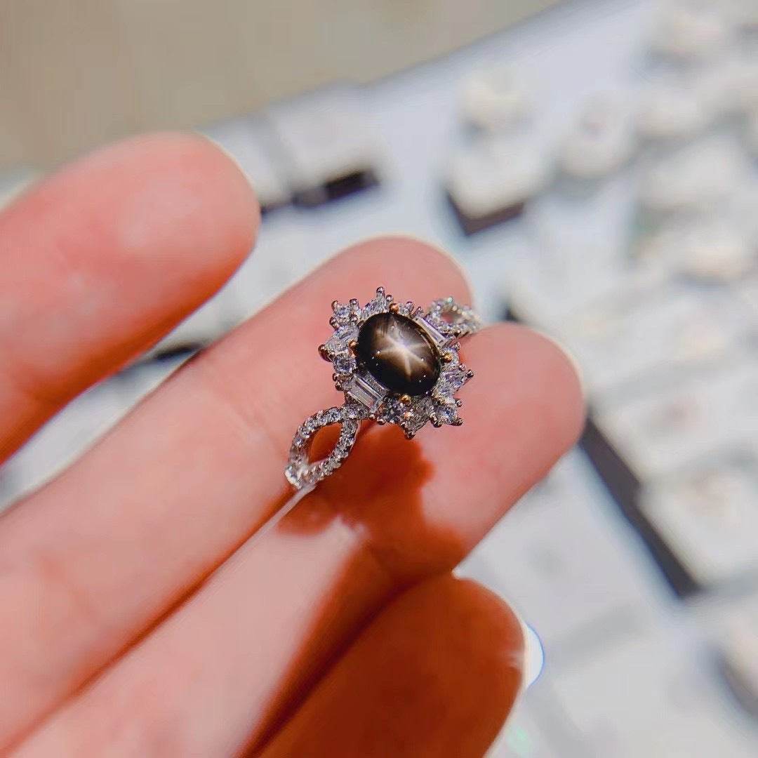 Bague en Saphir Étoilé Naturel en Argent 925 - Allomarc.com