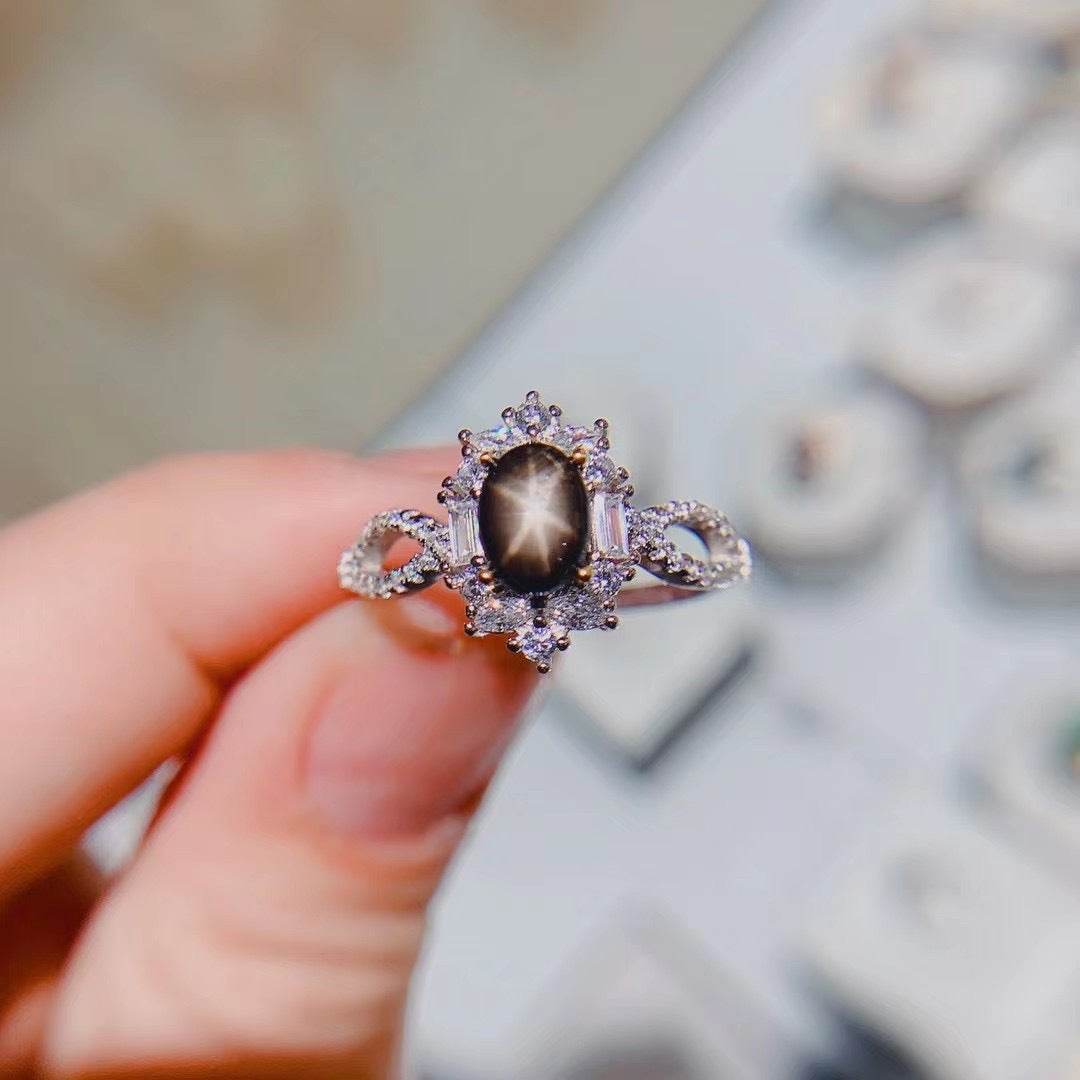 Bague en Saphir Étoilé Naturel en Argent 925 - Allomarc.com