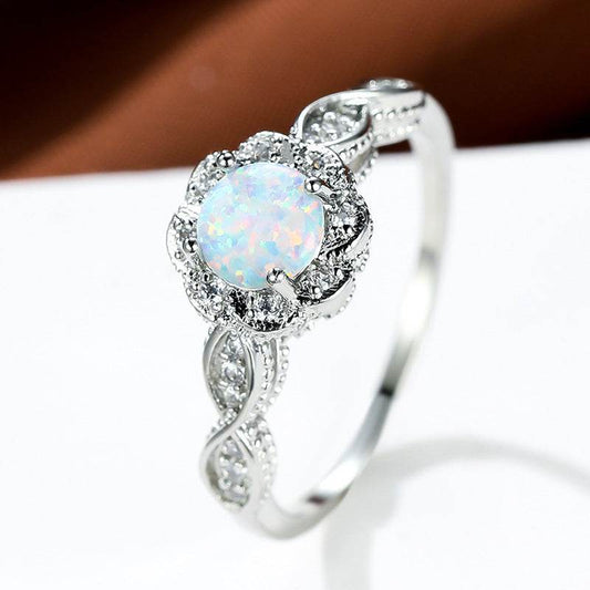 Bague Fleur Opale Platine - Allomarc.com
