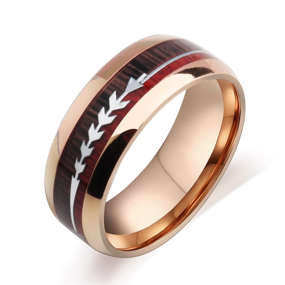 Bague Incrustée en Acier Inoxydable avec Grain de Bois en Forme de Flèche - Allomarc.com
