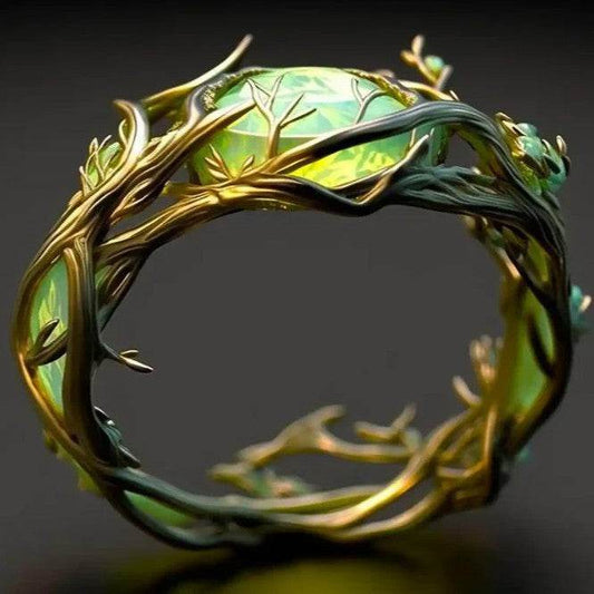 Bague Oval en Malachite Incrustée de Jade Vintage - Allomarc.com