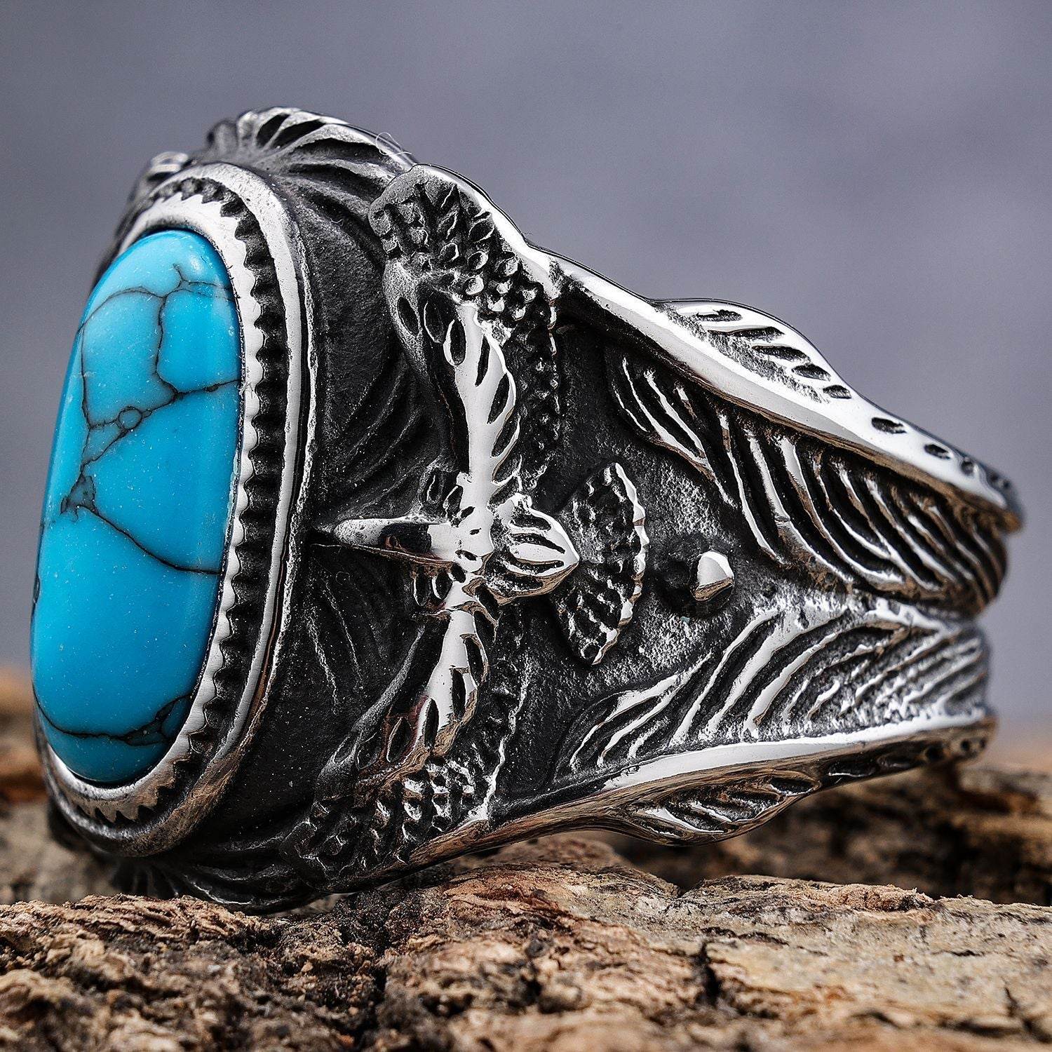 Bague Personnalisée en Turquoise Éagle - Allomarc.com